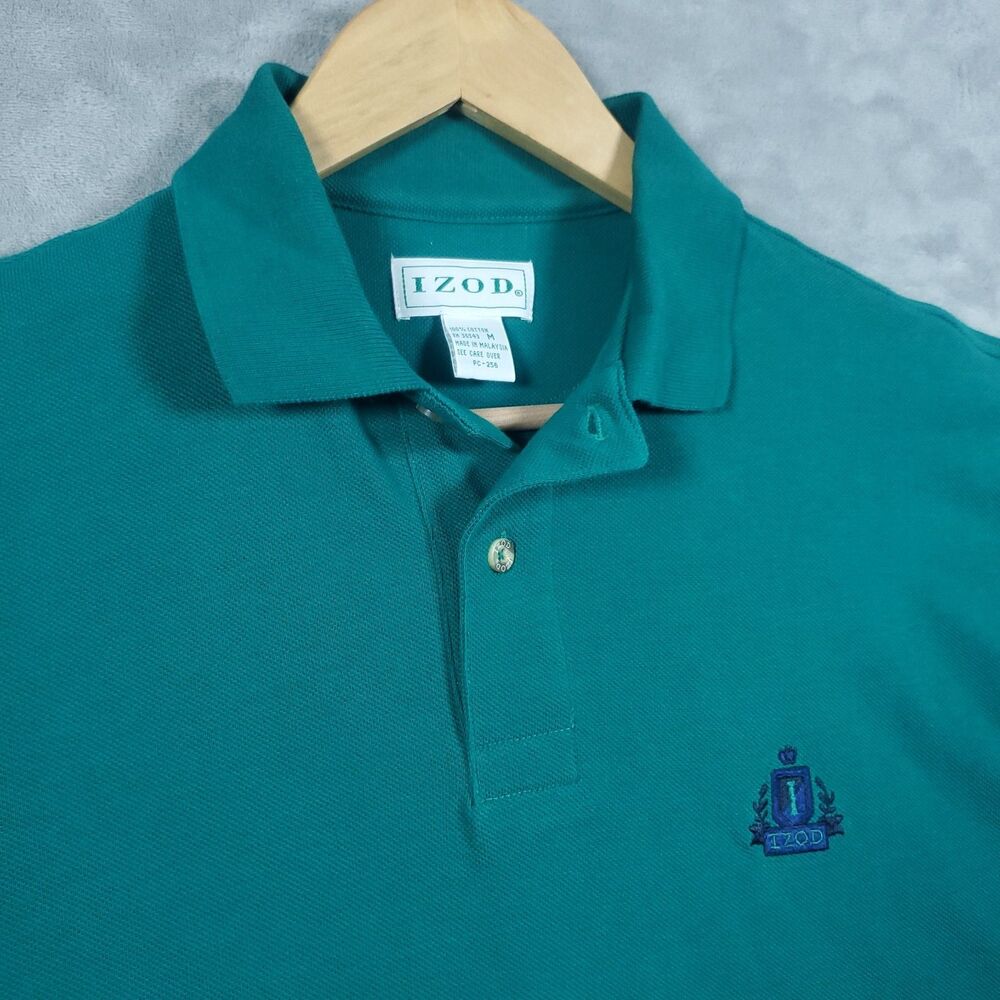 Vintage 90s Izod Golf POLO Shirt Mens M Teal Green 2 Button Embroidered Crest
